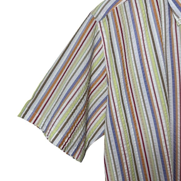 Vintage Lands End Mens XL 17-17.5 Colorful Striped Seersucker Button Down Shirt - Picture 4 of 9